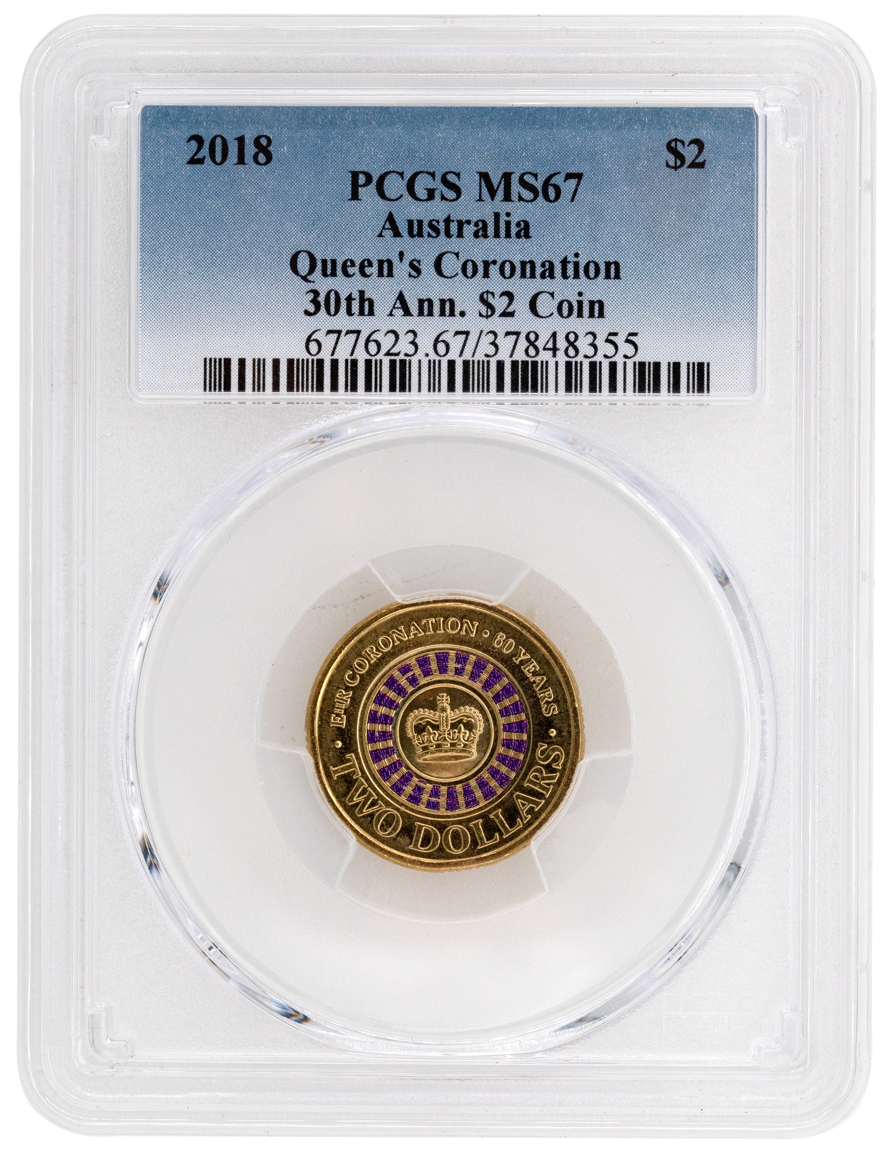 2018 Australia Two Dollar, $2 Queen's Coronation 30th Ann. $2 Coin PCGS - MS67 -355