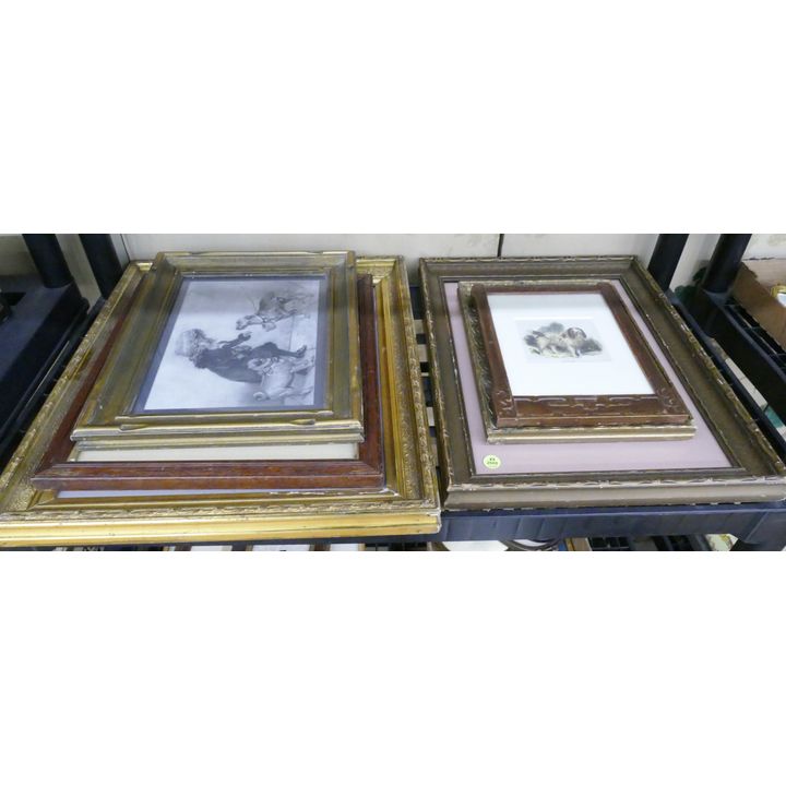 Shelf 6pc Antique Framed Dog Prints- 20x17'' largest