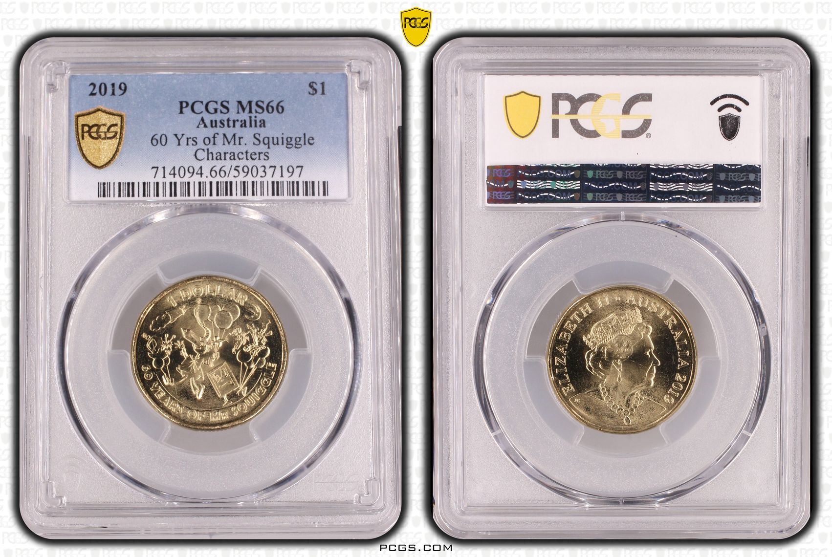 60 Yrs of Mr. Squiggle Characters, One Dollar, 2019, PCGS MS66