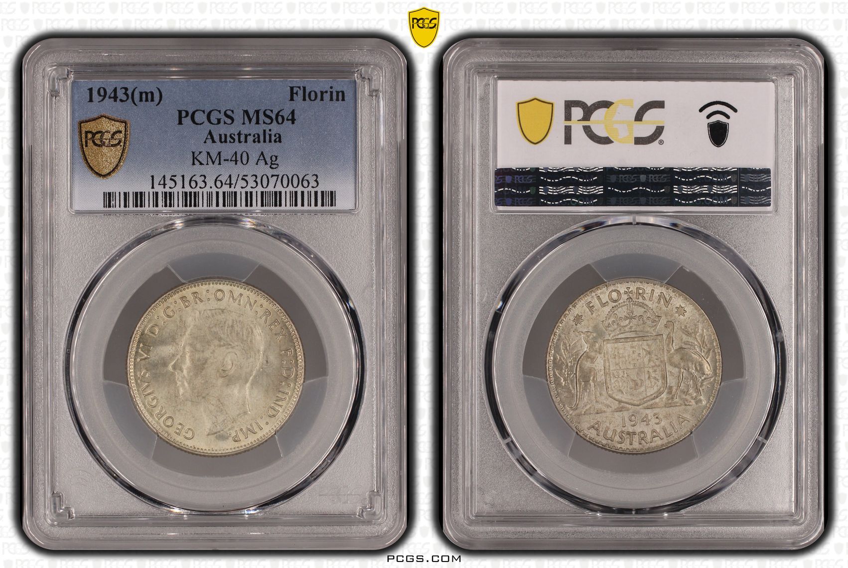 George VI, Florin, 1943(m), PCGS MS64