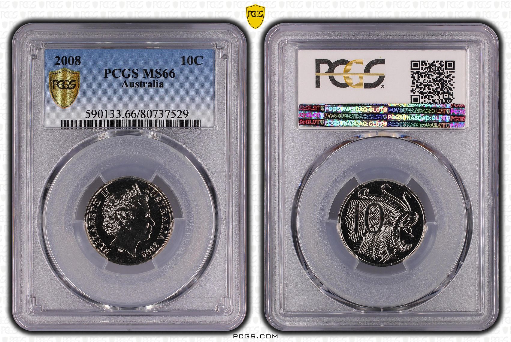 Elizabeth II, Ten Cent, 2008, PCGS MS66