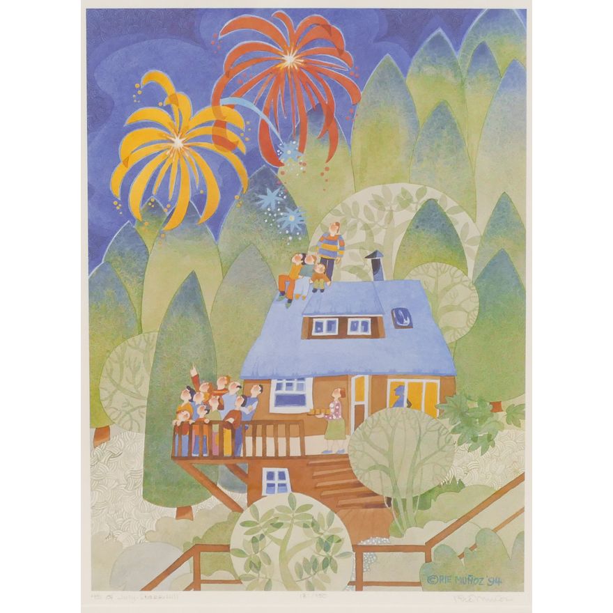 Rie Munoz ''4th of July, Starr Hill'' 1994 Signed Print. Framed 22.5'' x 18.25''