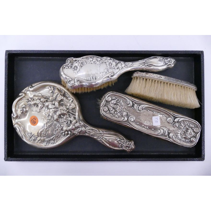 4pc Art Nouveau Sterling Dresser Set