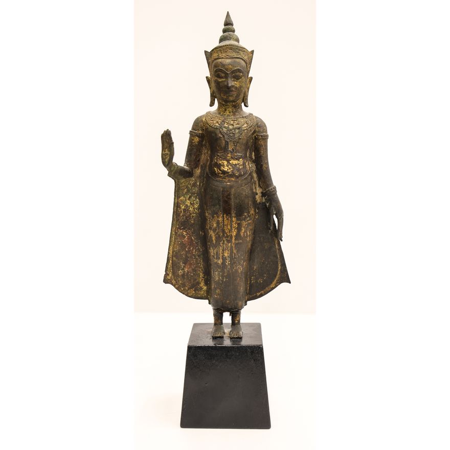 Thai 17th Cent. Gilt Bronze Standing Buddha on Stand