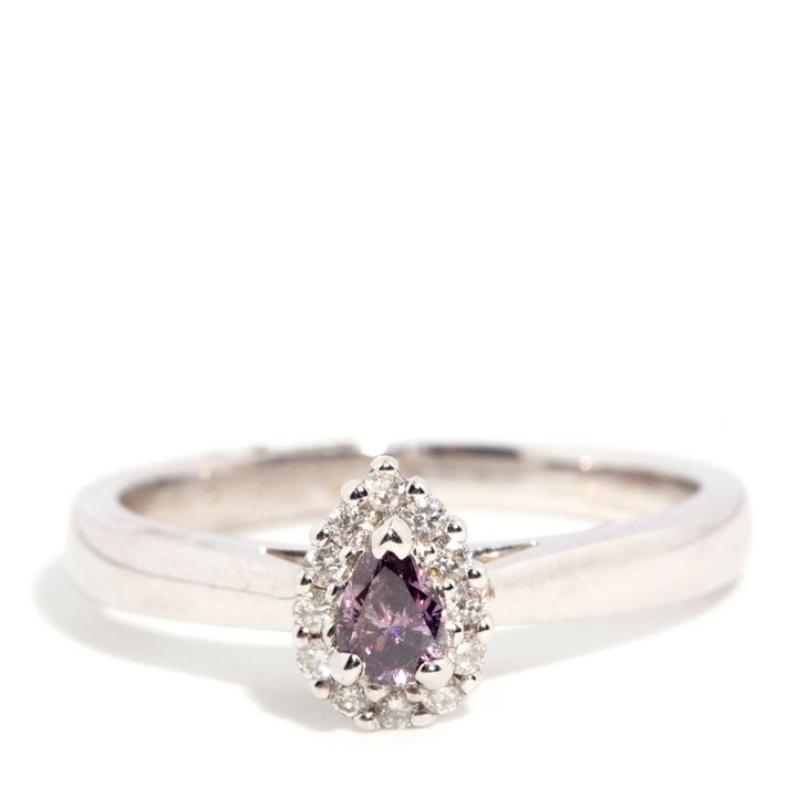 0.14 Carat Natural Purple Diamond Halo Ring,