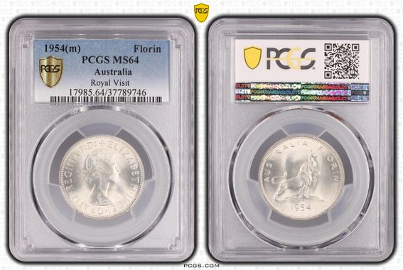 Elizabeth II, Florin, 1954(m), PCGS MS64
