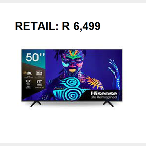 Hisense 50'' UHD Smart TV with HDR + Bluetooth (50A6G)-51460/1342 B1 (S3)