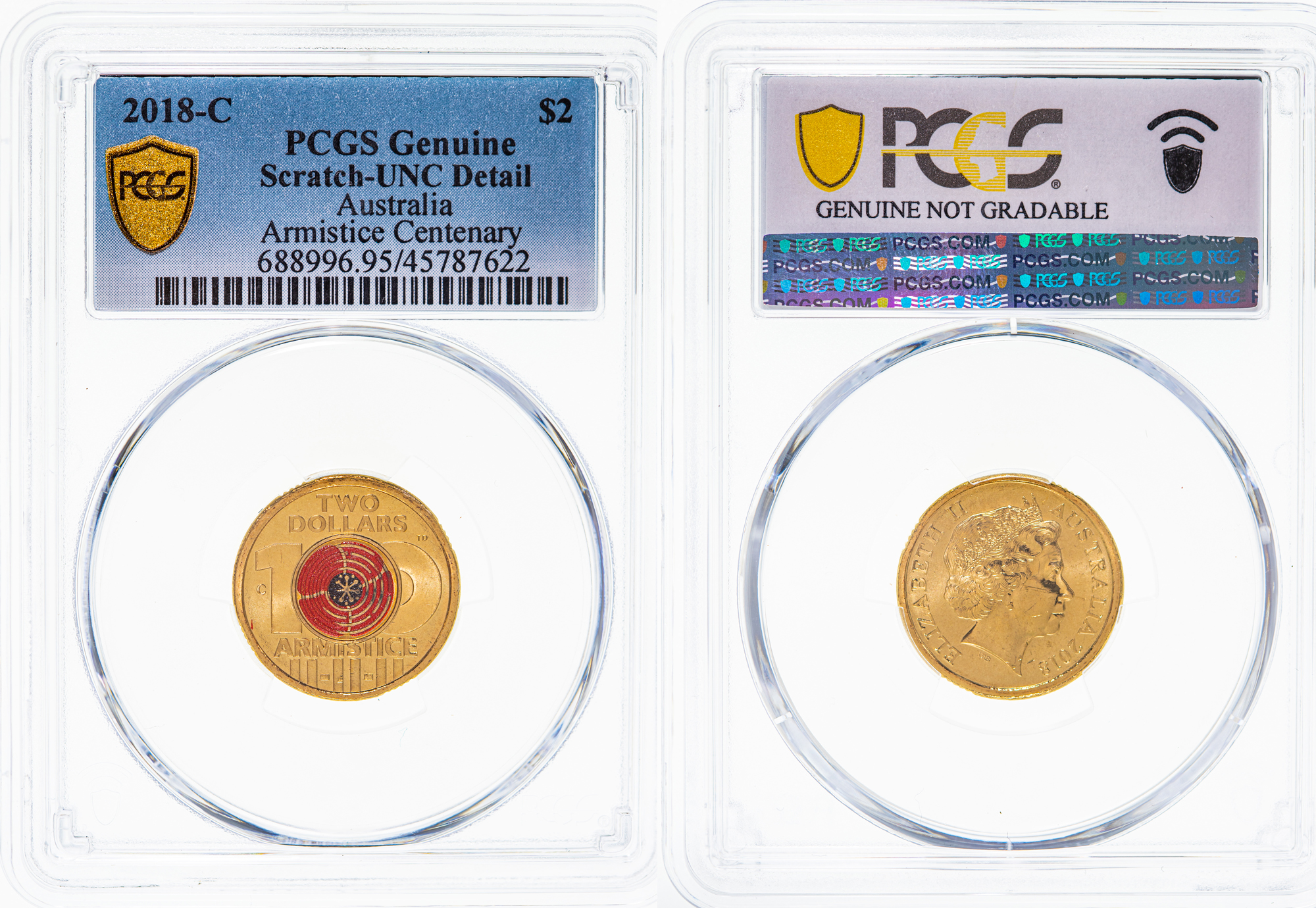 Elizabeth II, Armistice Centenary, Two Dollar, 2018-C, PCGS Genuine - UNC Details (95 - Scratch)