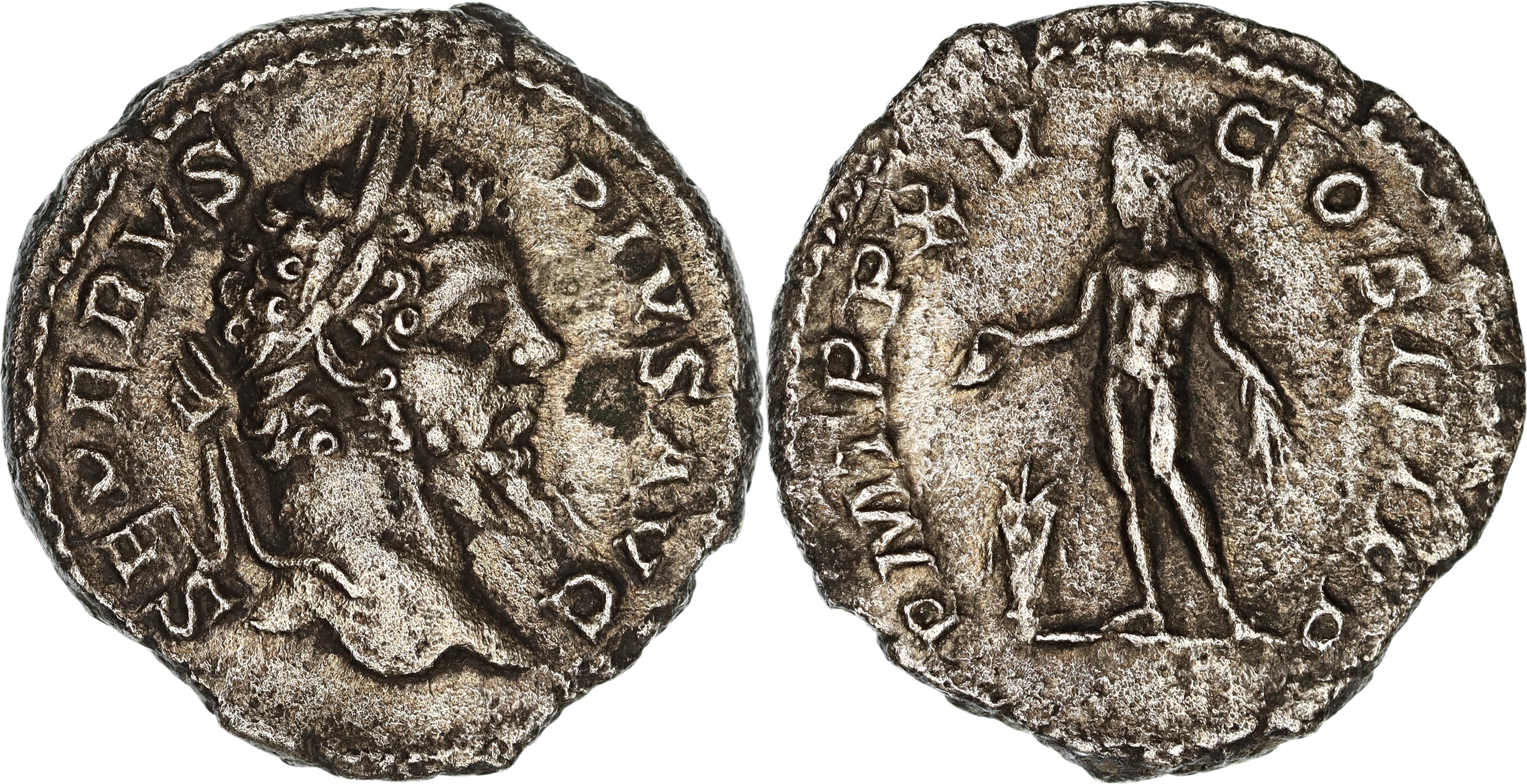 Roman Empire, Septimius Severus, Silver Denarius, 206 AD, nVF