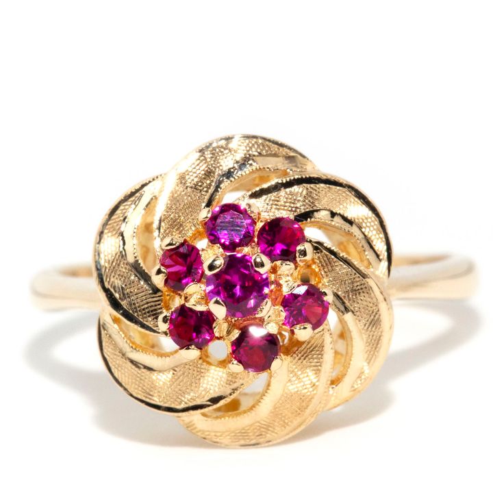 Vintage Synthetic Ruby 9 Carat Gold Cluster Ring ,