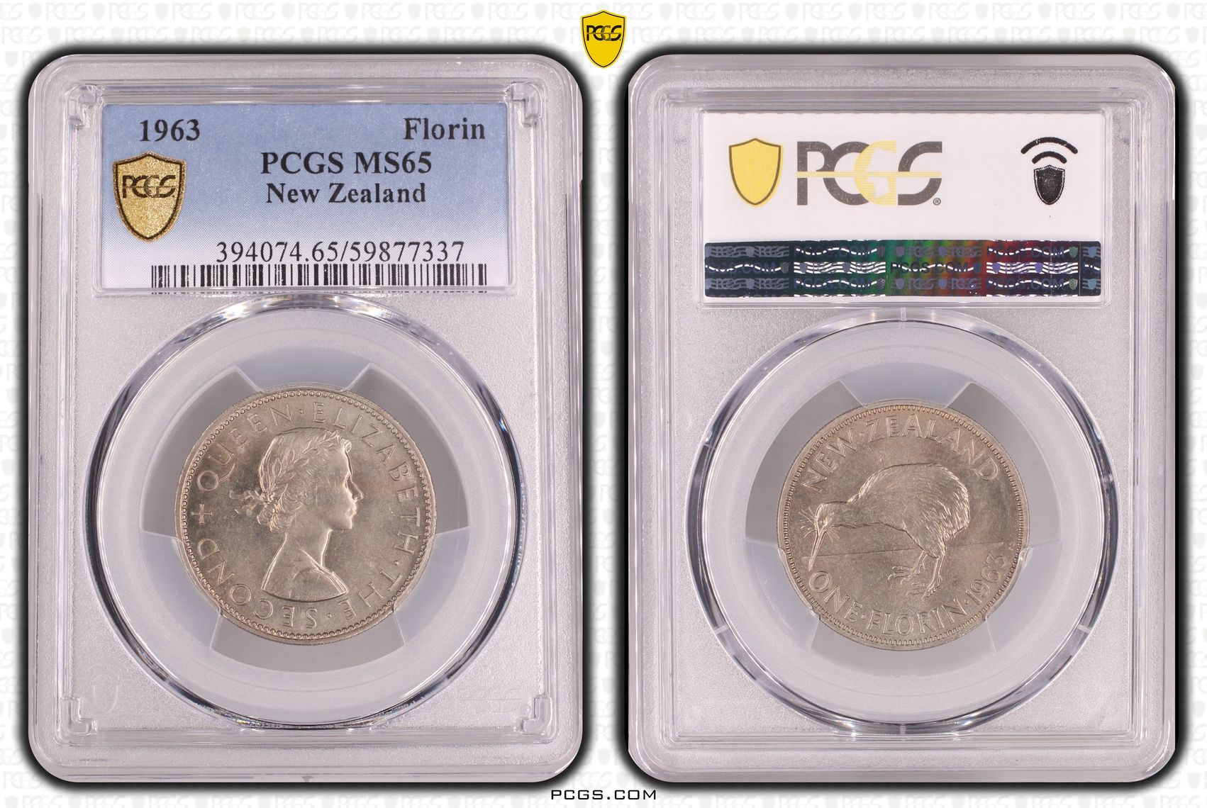 New Zealand , Florin, 1963, PCGS MS65