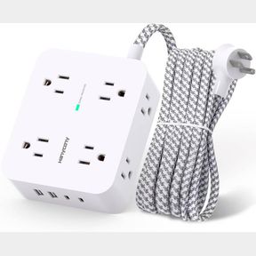 SURGE PROTECTOR POWER STRIP - 8 OUTLETS WITH 4 USB (2 USB C) CHARGING PORTS, MULTI PLUG OUTLET EXTENDER, 5FT BRAIDED EXTENSION COR
