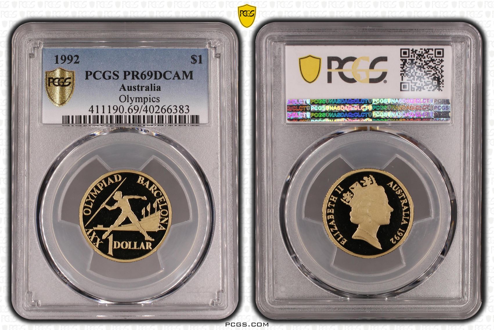 1992 Australia One Dollar, $1 Proof Olympics PCGS - PR69DCAM -383