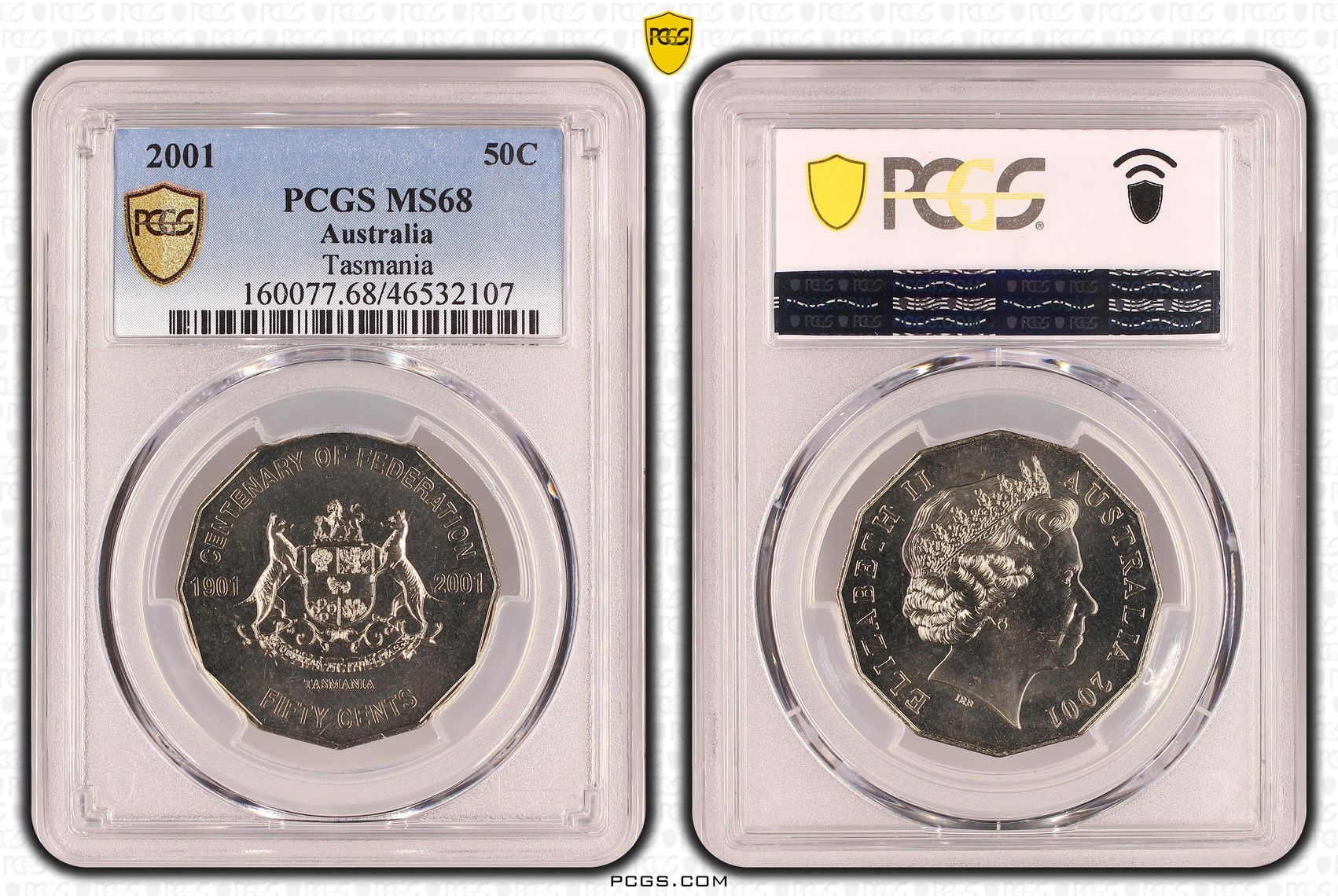 Elizabeth II, Tasmania, POP 14/0, Fifty Cent, 2001, PCGS MS 68