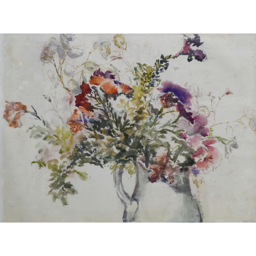 Priscilla Maynard Vase of Flowers Still Life Watercolor on Paper