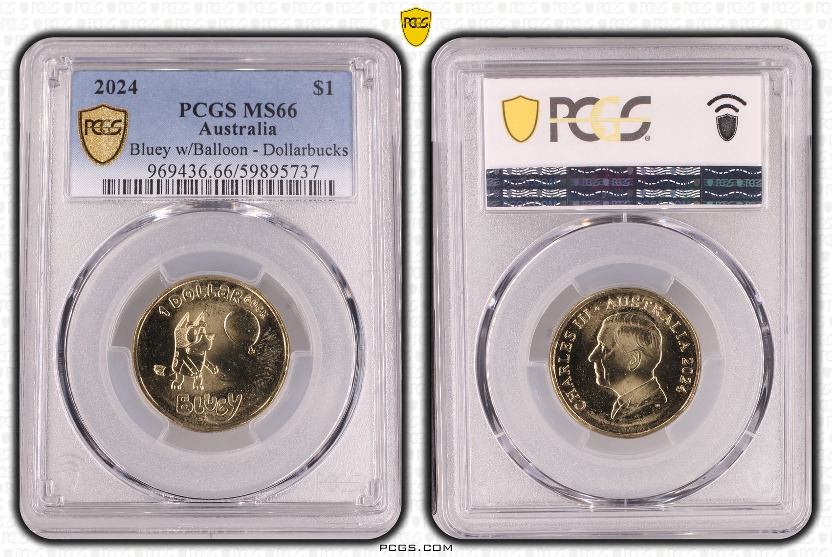 Bluey w/Balloon - Dollarbucks, One Dollar, 2024, PCGS MS66
