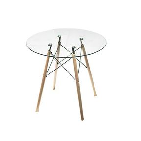 In/outdoor Round Glass dinning table coffee desk natural beech wood legs | LEGS AND TABLE TOP ONLY