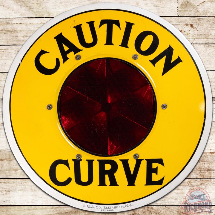 Caution Curve 30" AGA Lighthouse Beacon SS Porcelain Sign w/ Internal Glass Lens