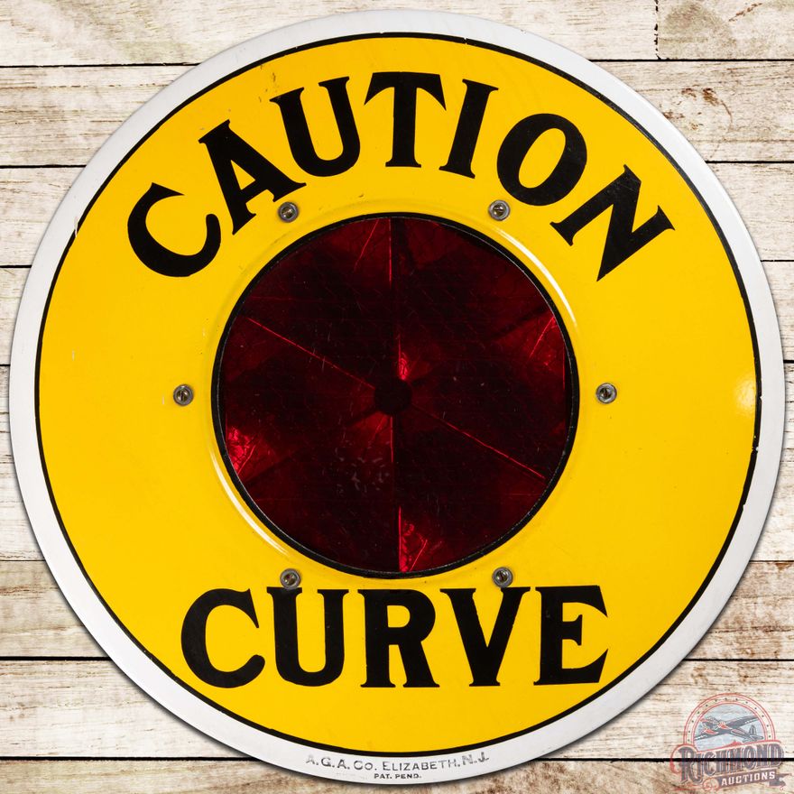 Caution Curve 30" AGA Lighthouse Beacon SS Porcelain Sign w/ Internal Glass Lens