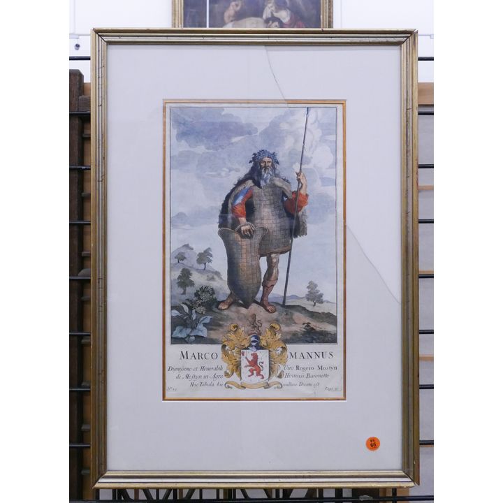 Marco Mannus 18th Century Engraving Framed- 24x17''- crack to glass