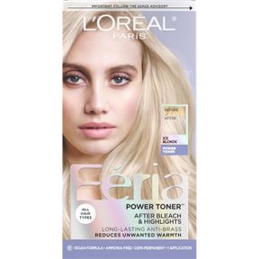 L'OREAL PARIS FERIA LONG-LASTING ANTI BRASS POWER HAIR TONER, AMMONIA FREE DEMI PERMANENT HAIR COLOR, ICE BLONDE HAIR TONER, 1 APP