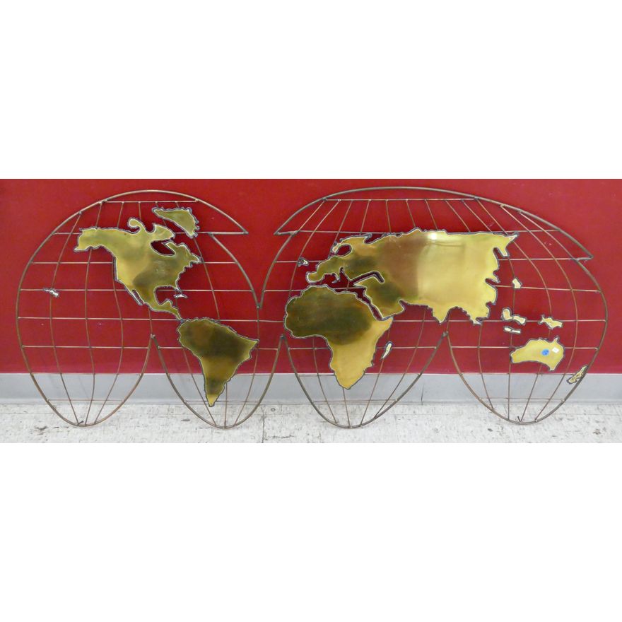 Curtis Jere Brass World Map Wall Sculpture 57''x27''