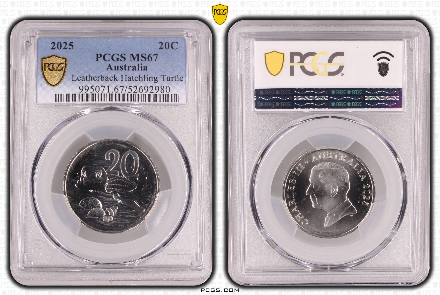 111 · Leatherback Hatchling Turtle, Twenty Cent, 2025, PCGS MS67