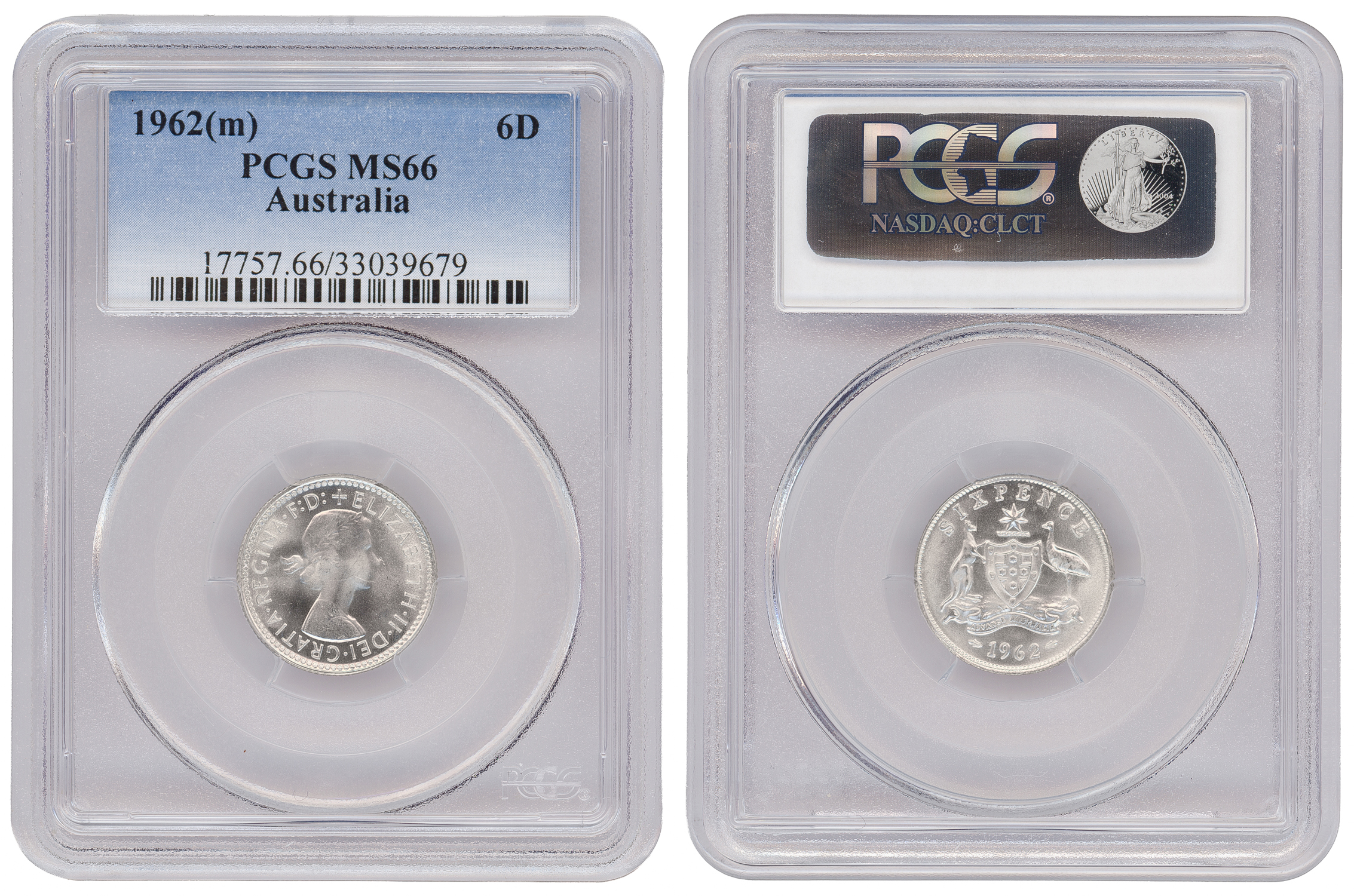 Elizabeth II, KM-58 Silver, Sixpence, 1962(m), PCGS MS66