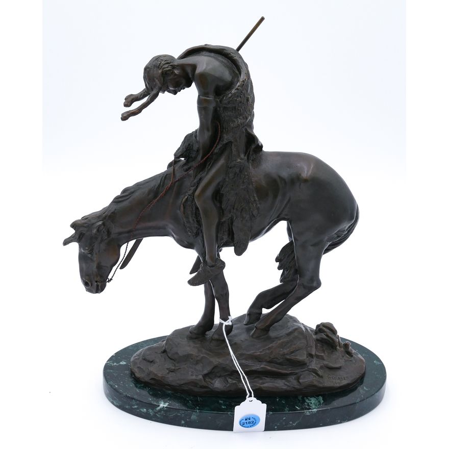 Western End of the Trail Indian Bronze Sculpture 14''