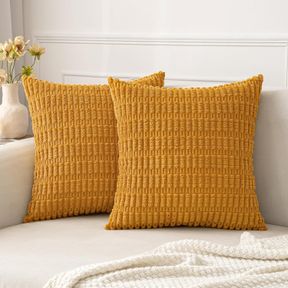 MIULEE PACK OF 2 CORDUROY DECORATIVE THROW PILLOW COVERS 16X16 INCH SOFT BOHO STRIPED PILLOW COVERS MODERN FARMHOUSE HOME DECOR FO