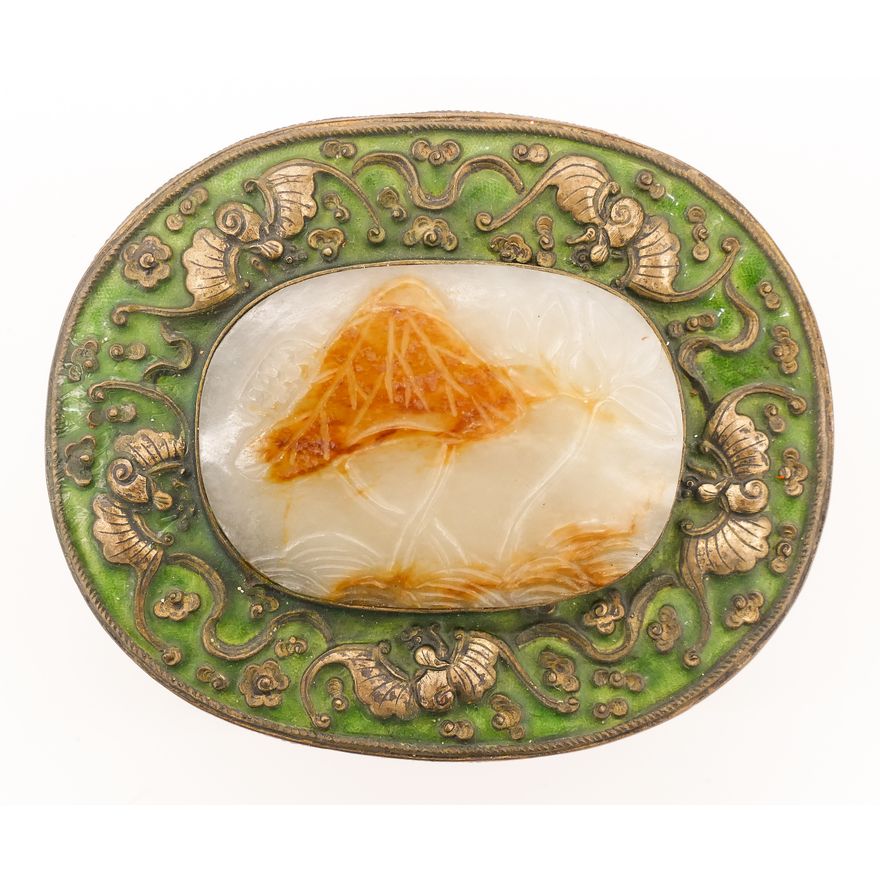 Old Chinese Russet Jade & Enameled Box