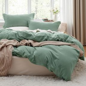 BEDSURE SAGE GREEN OVERSIZED KING DUVET COVER - 3 PIECES PREWASHED EXTRA SOFT BEDDING SET, INCLUDES 1 DUVET COVER 120X98 INCHES WI