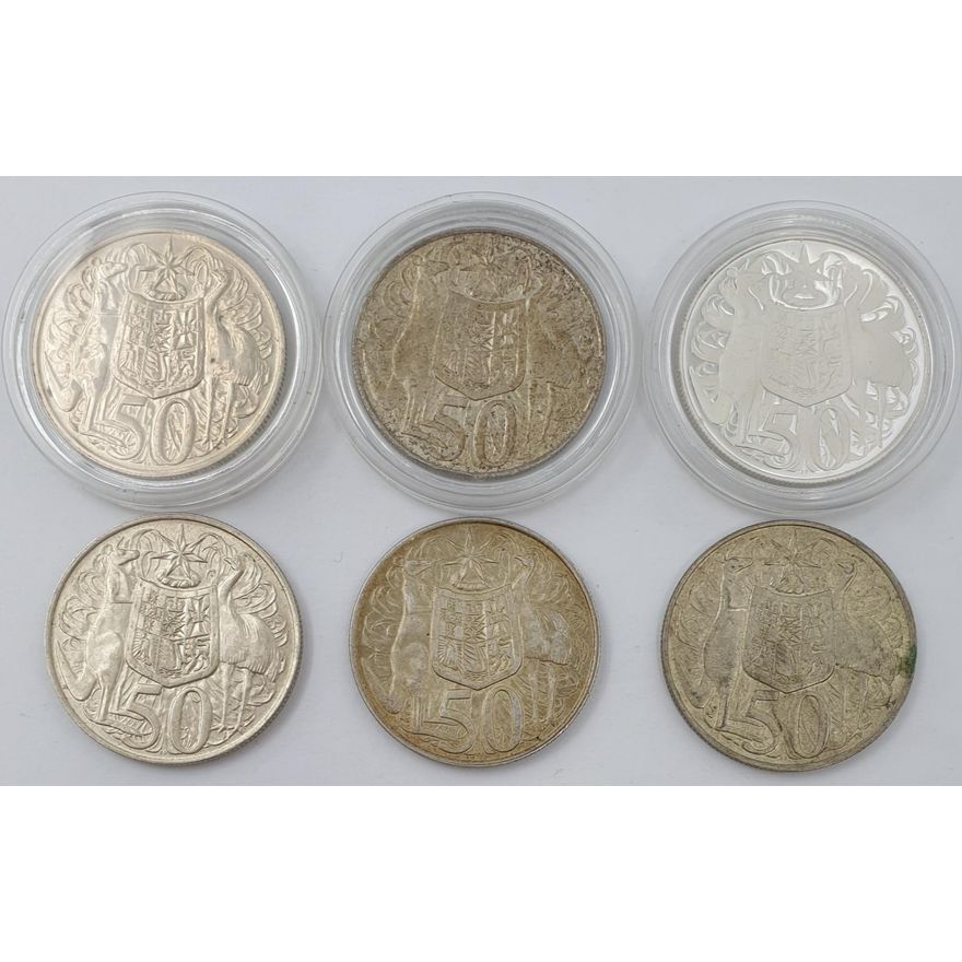 Aus. Silver 50c Coins (1966 x5, 2006 x1)