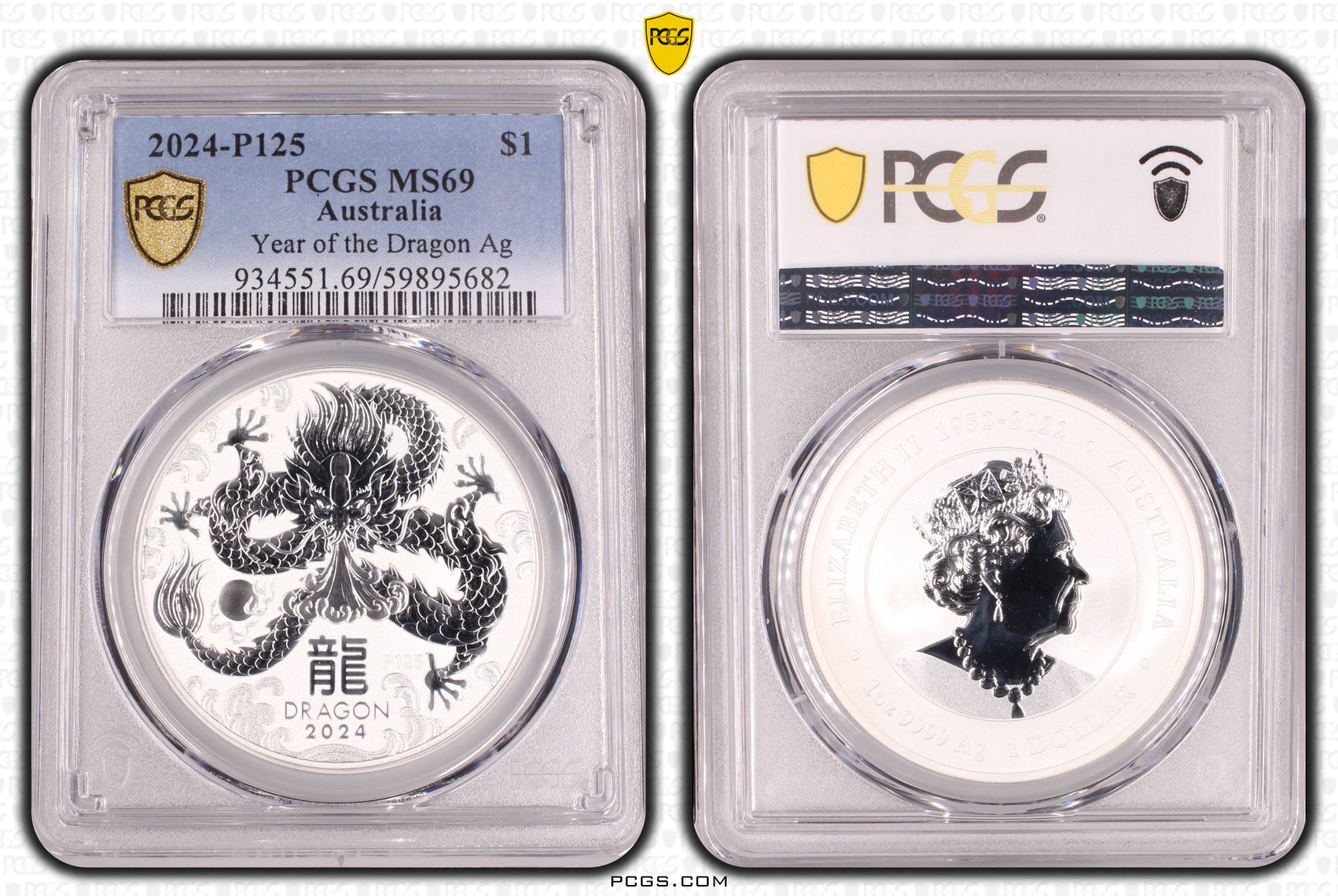 Year of the Dragon Silver, One Dollar, 2024-P125, PCGS MS69