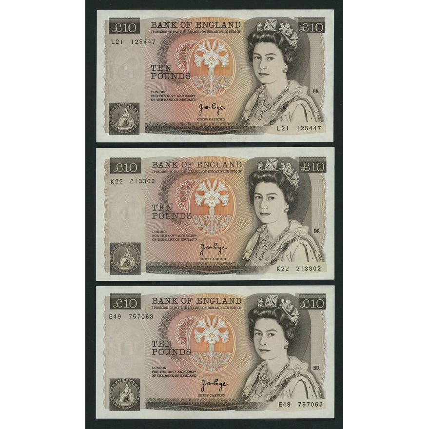 Bank of England, J. B. Page, [3 notes] £10, ND (1975), serial numbers ...