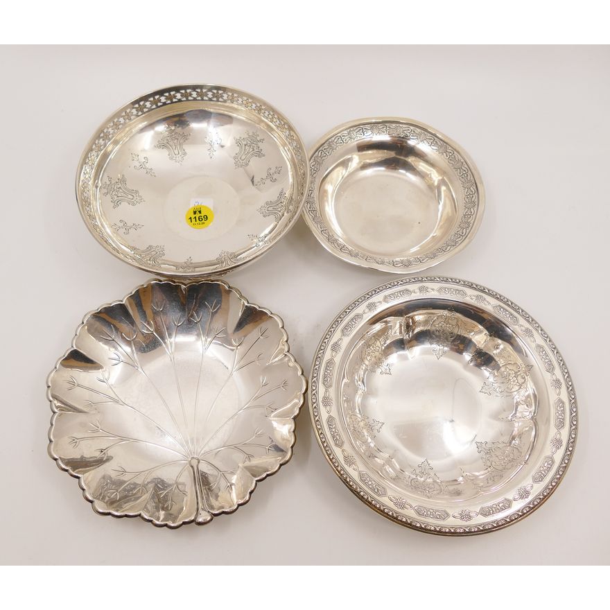 4pc Decorated Sterling Small Bowls- largest 6''- 422g TW