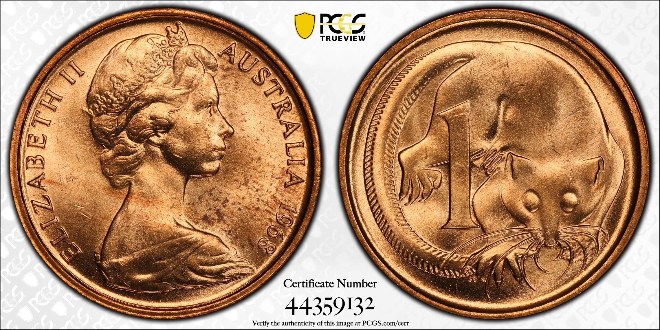 1968 Australian One Cent, 1c PCGS - MS65RD -132