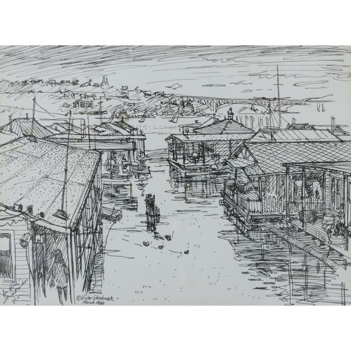 Victor Steinbrueck ''Seattle Houseboats'' 1966 Ink