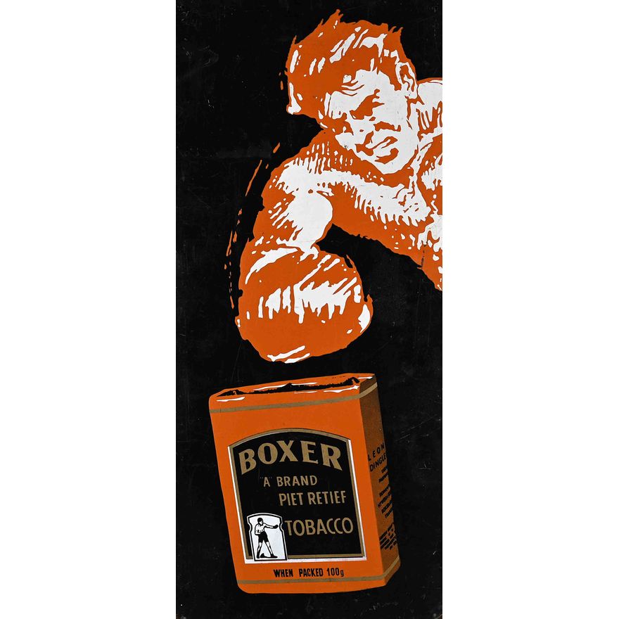 Unattributed, Three Vintage Items: Two 'Boxer, Piet Retief Tobacco'  Adverts, and One 'Dingler's Black and White Tabak'