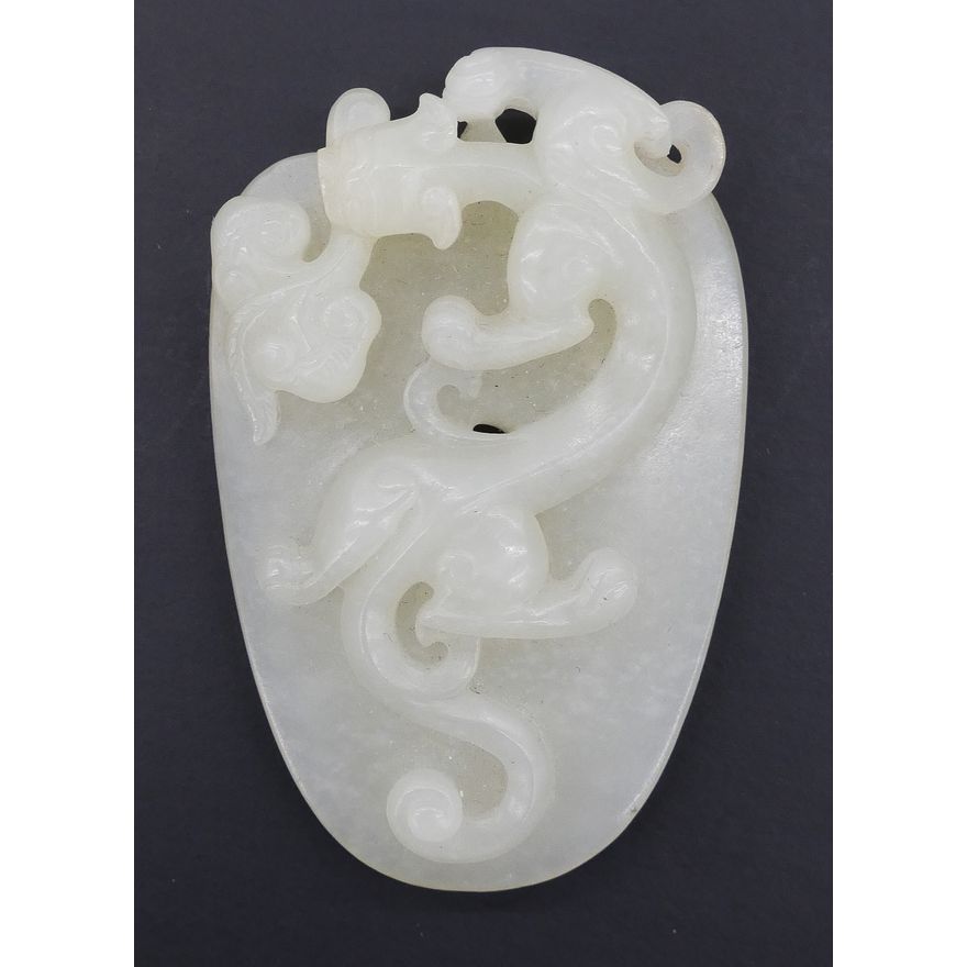 Chinese Jade Qilin and Shield Pendant