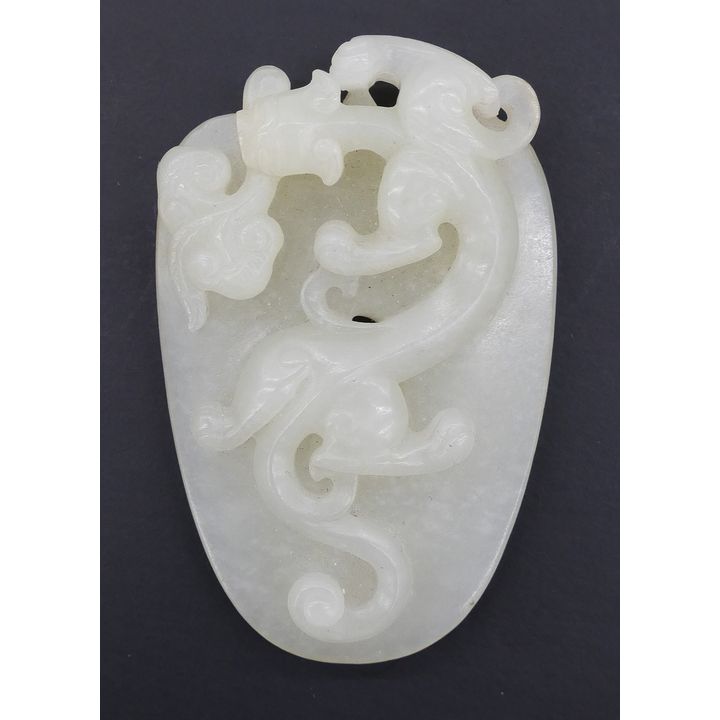 Chinese Jade Qilin and Shield Pendant