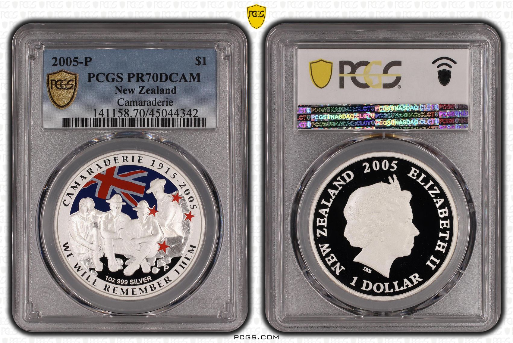 2005-P New Zealand One Dollar, $1 Proof Camaraderie PCGS - PR70DCAM POP 2/0 -342