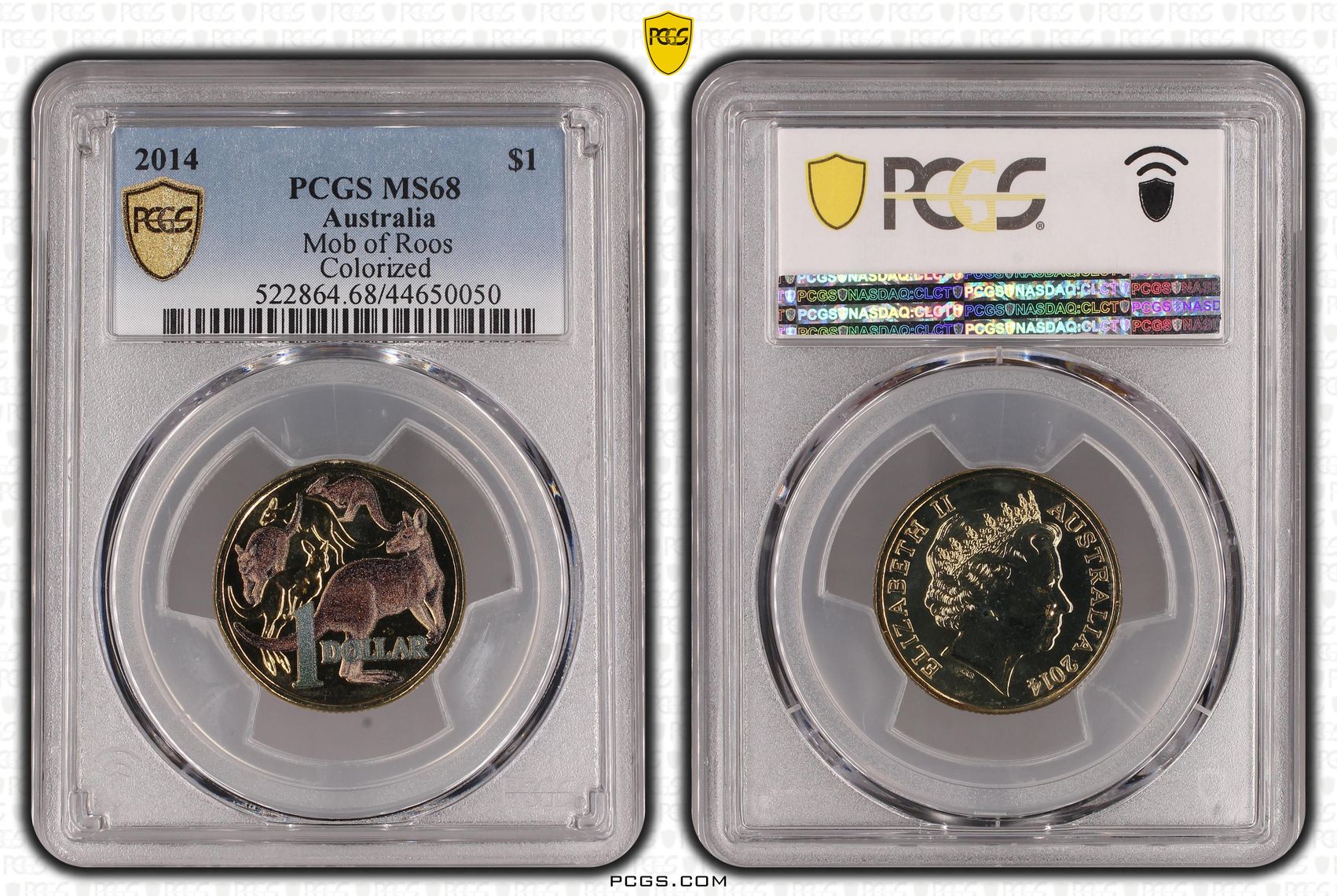2014 Australia One Dollar, $1 Mob of Roos Colorized PCGS - MS68 -050