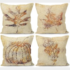 LIOSEI FALL PILLOW COVERS 18X18, RUSTIC PUMPKIN FALL MAPLE LEAVES HARVEST LINEN THROW PILLOW COVERS SET OF 4, FARMHOUSE FALL AUTUM