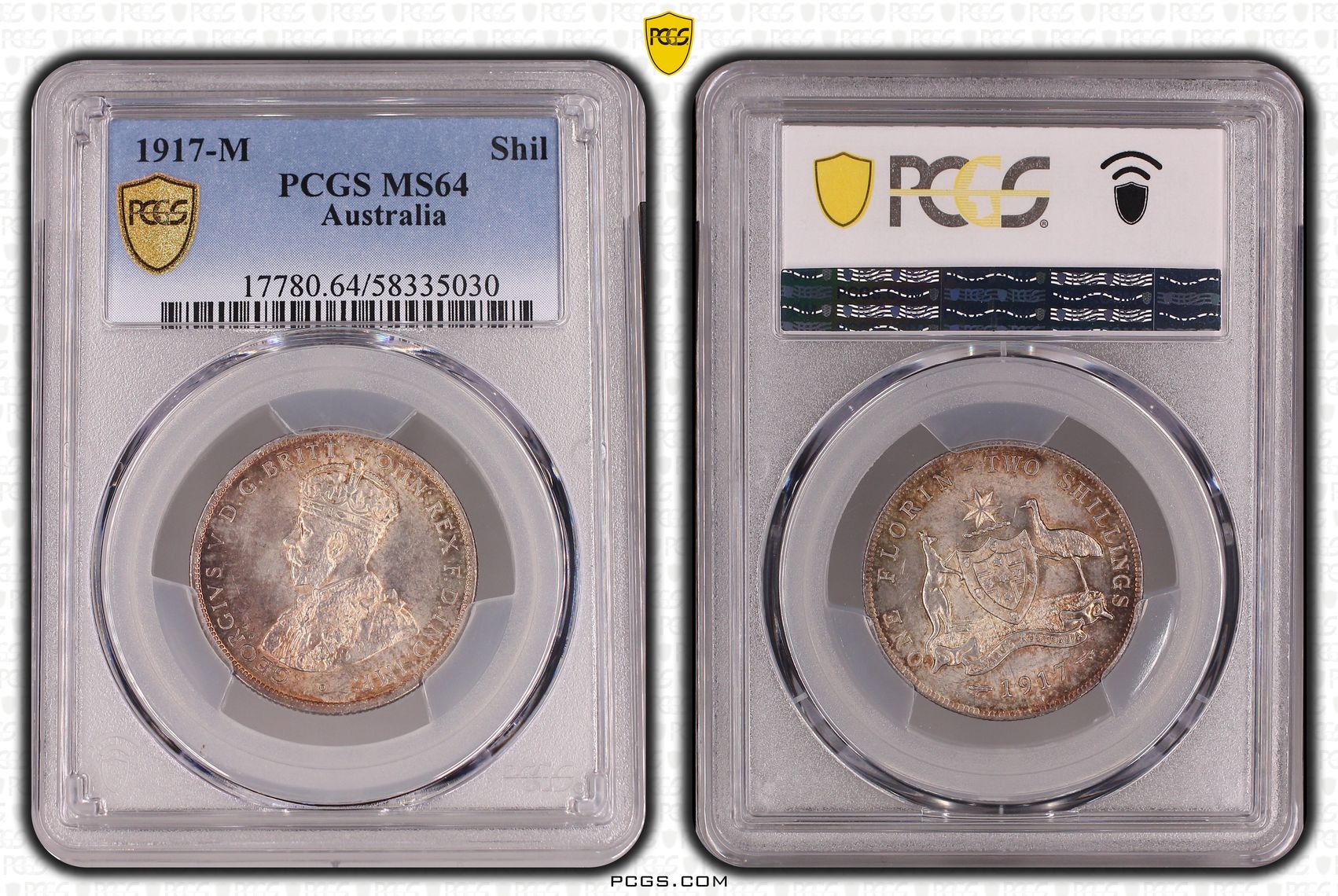 George V, Shilling, 1917-M, PCGS MS64
