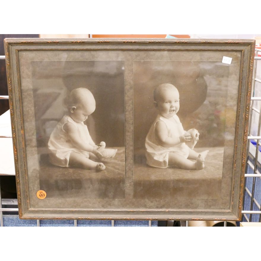 Antique Child with Toy Triptych Photograph- 14x17''