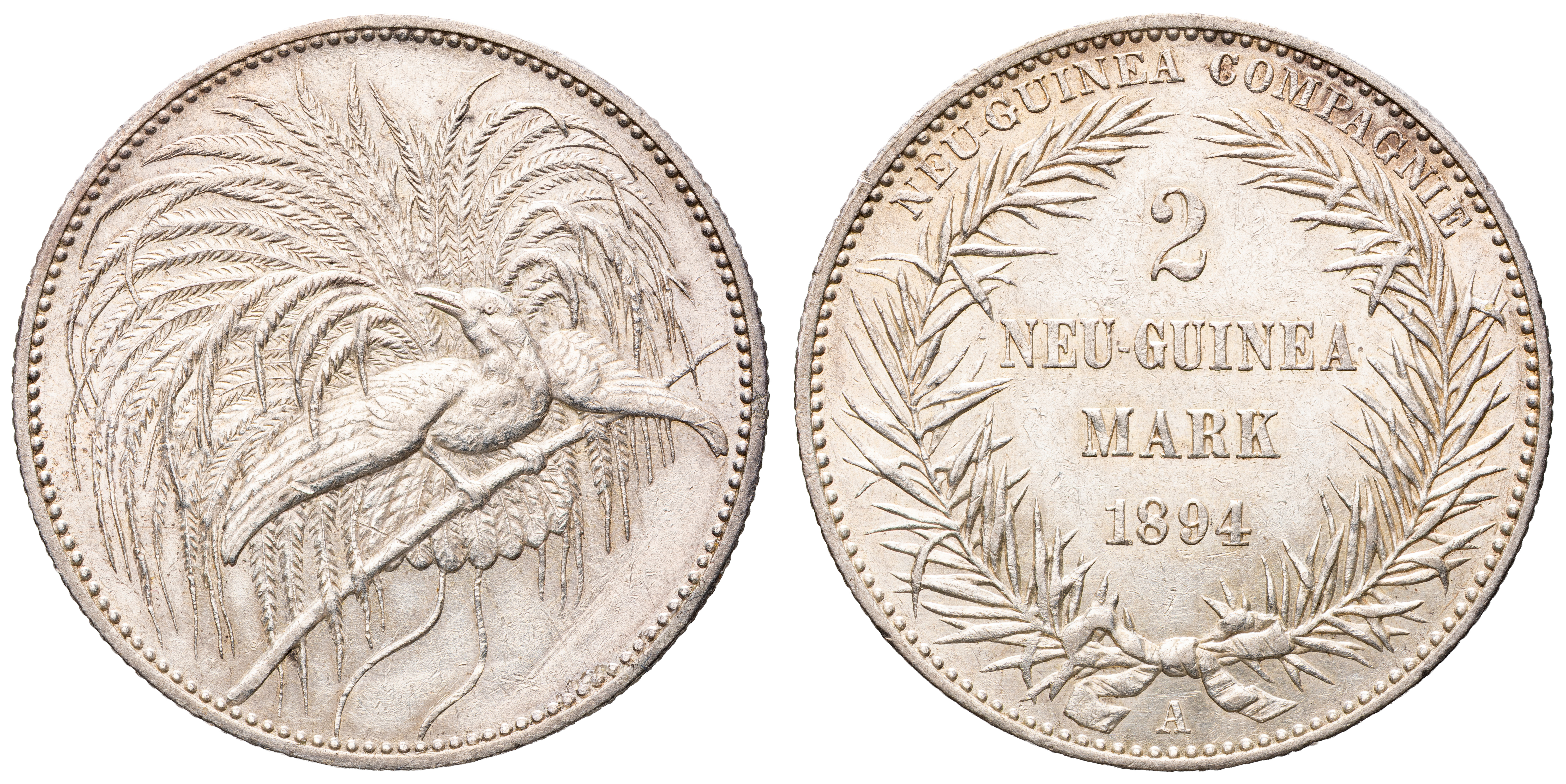 German New Guinea, Friedrich Wilhelm II, Two Mark, 1894-A, VF