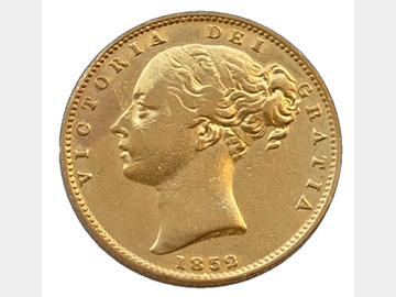 1852 VICTORIA YOUNG HEAD SHIELD GOLD SOVEREIGN