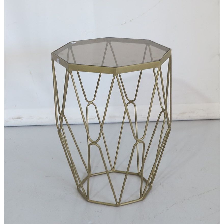 GLASS-TOP METAL SIDE TABLE