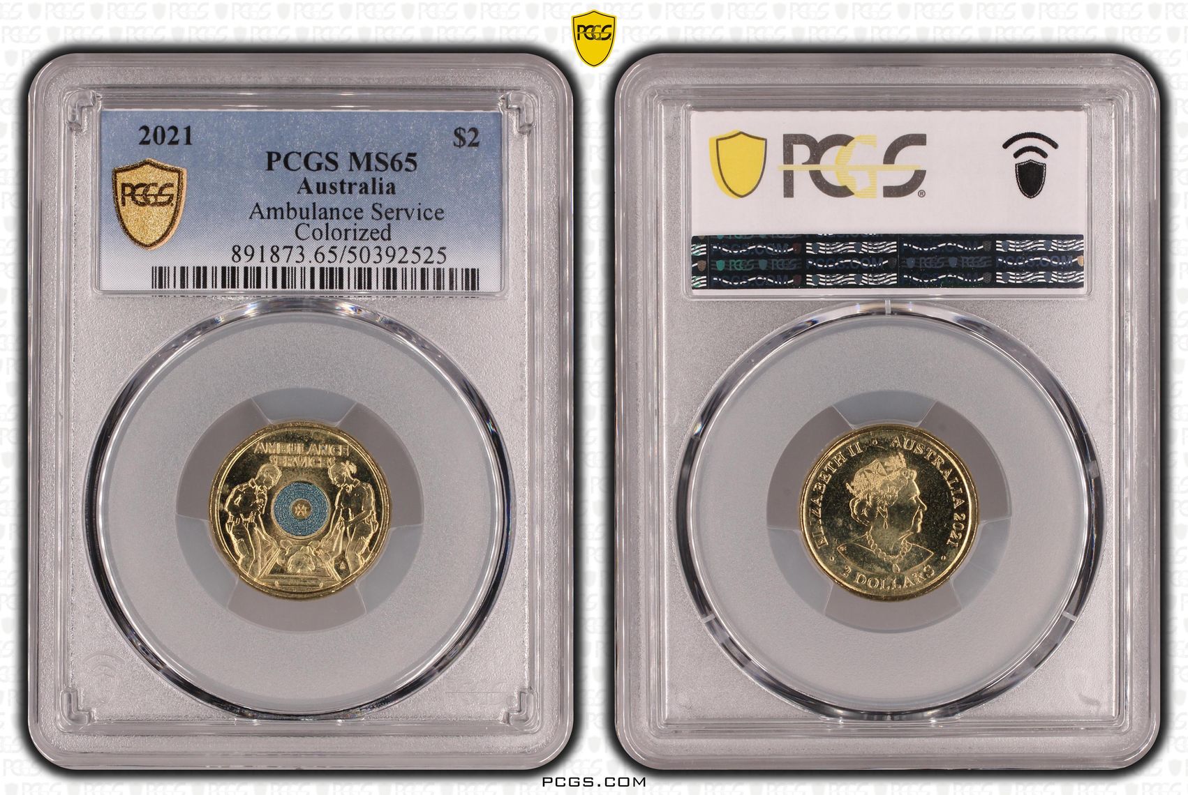 Elizabeth II, Ambulance Service - Colorized , Two Dollar, 2021, PCGS MS65